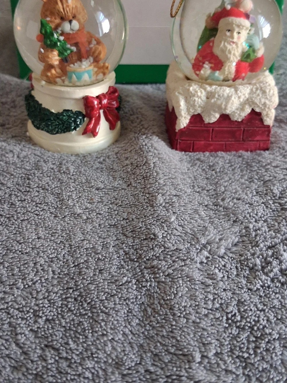Christmas Santa & Bear Holiday Snow Globe Set - Red and Cream